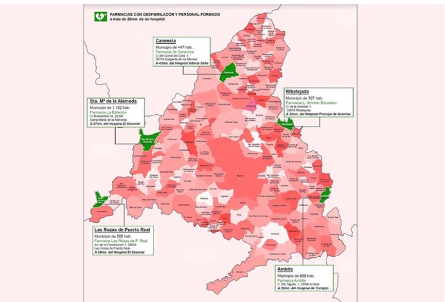 mapa comunidad de madrid farmacia desfibrilador